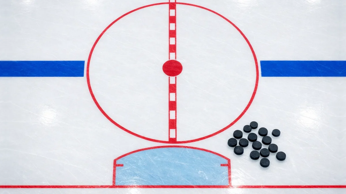 Eishockeyfeld aus der Vogelperspektive mit Markierungen und Spielzonen