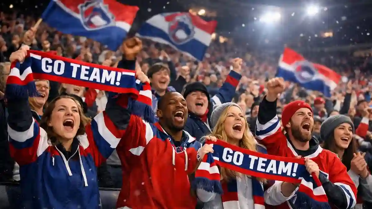 Begeisterte Fans in einer Eishockey-Arena unterstützen ihr Heimteam