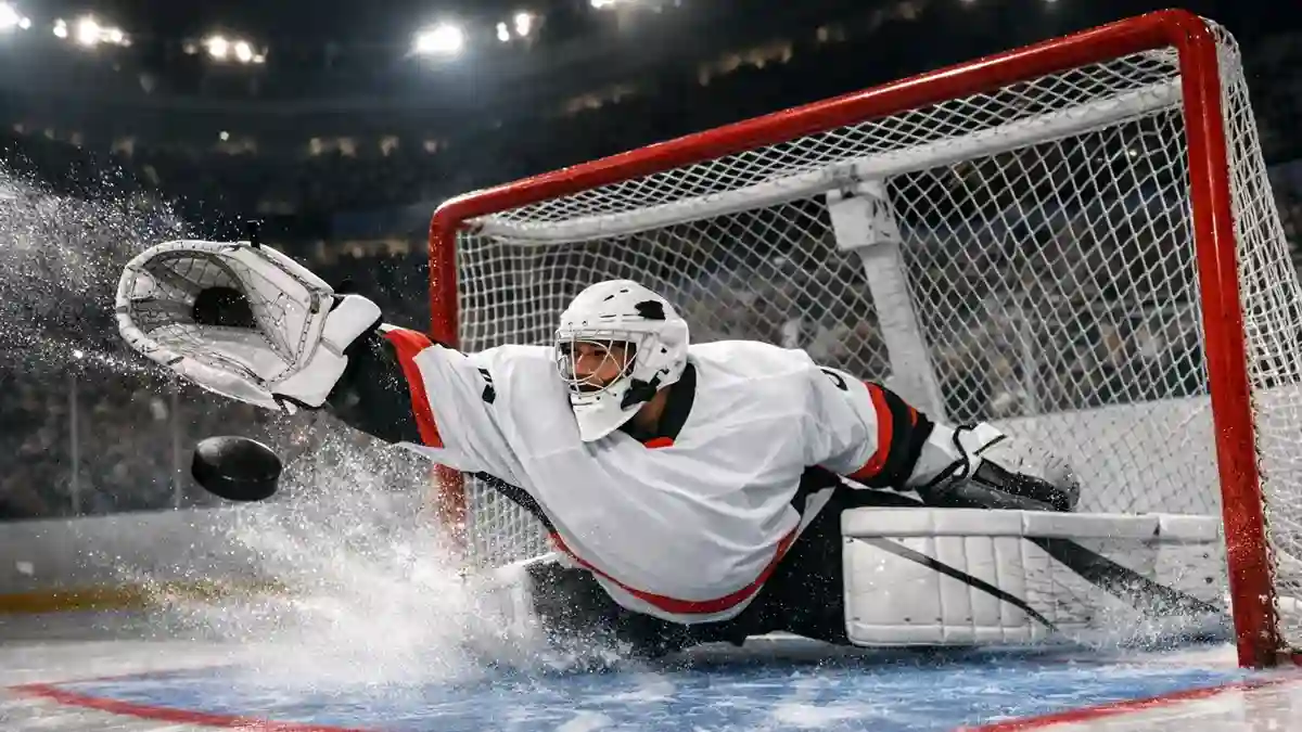 Eishockey-Torhüter macht spektakuläre Parade im Tor