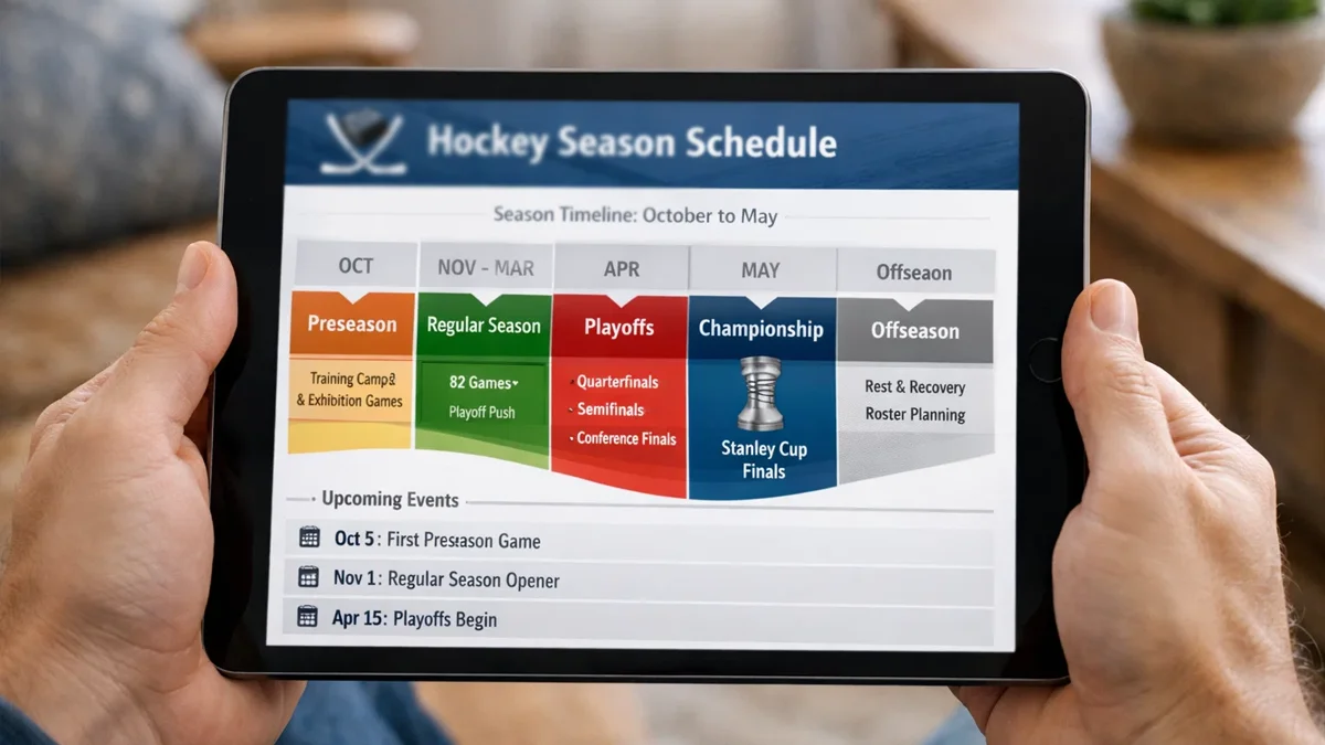 Eishockey-Spielplan und Saisonübersicht auf einem Tablet